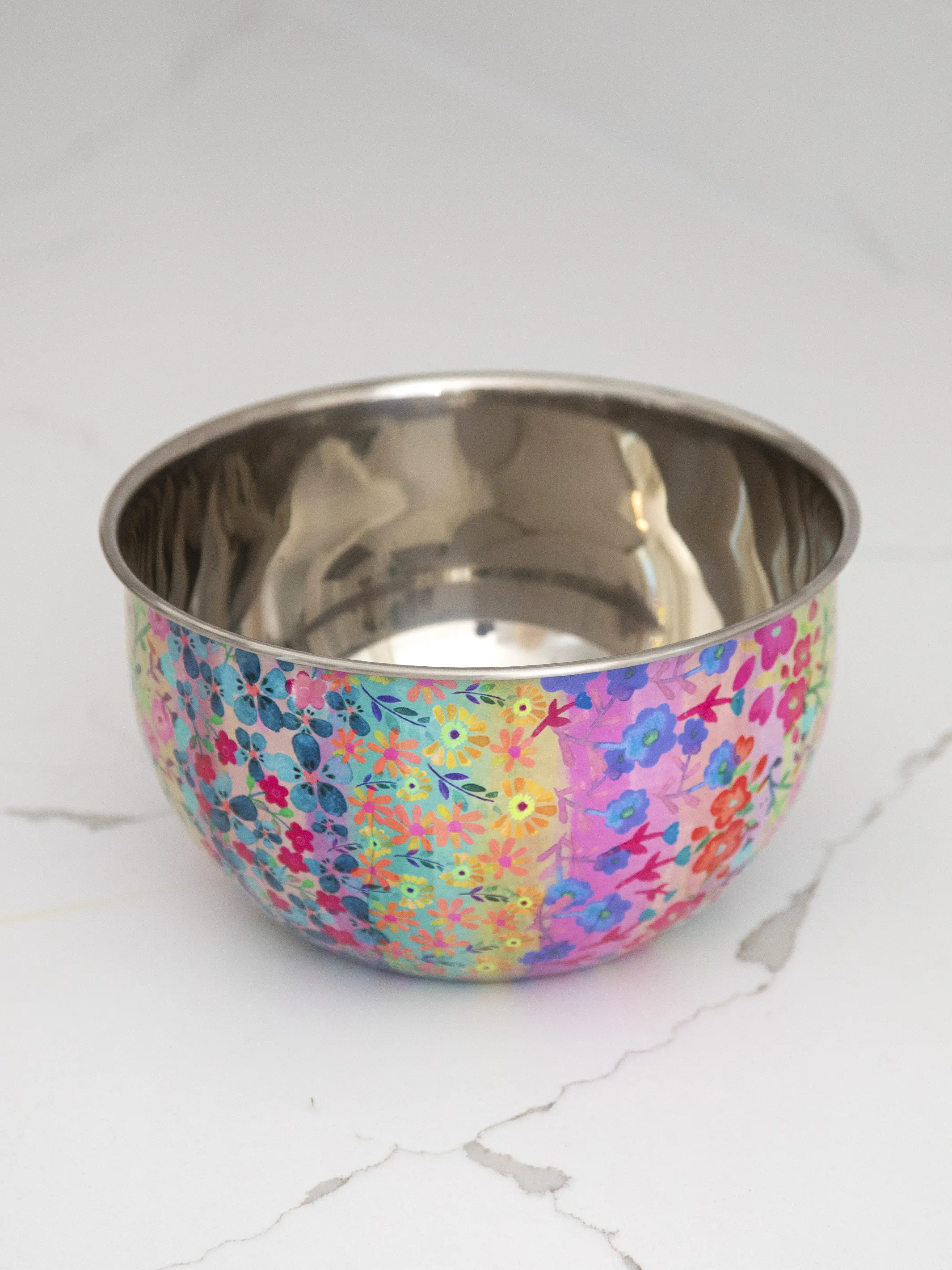 Stainless Steel Bowl - Small Rainbow Floral Rows - Image 3