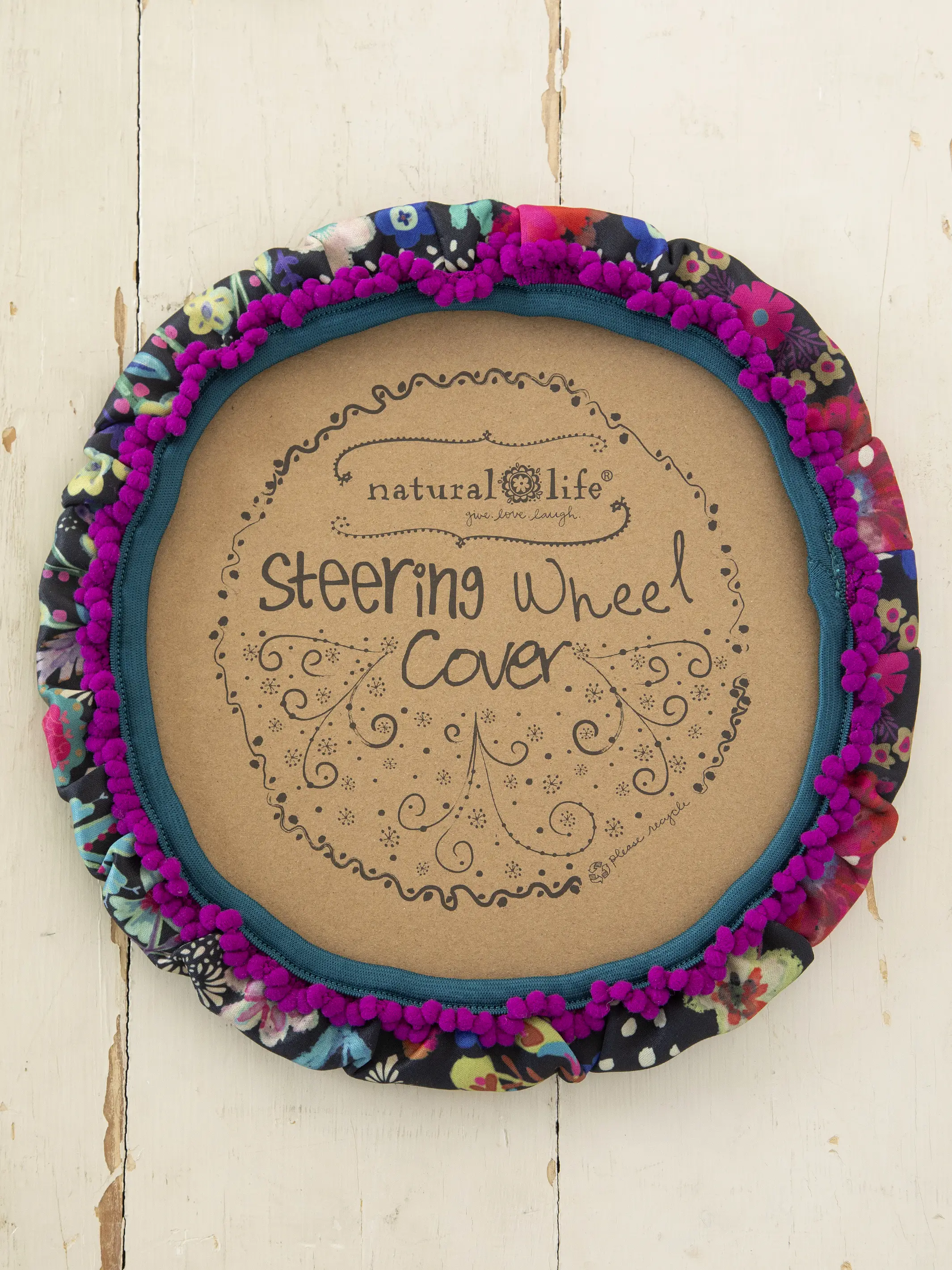 Steering Wheel Cover, 15" - Black Floral - Image 2
