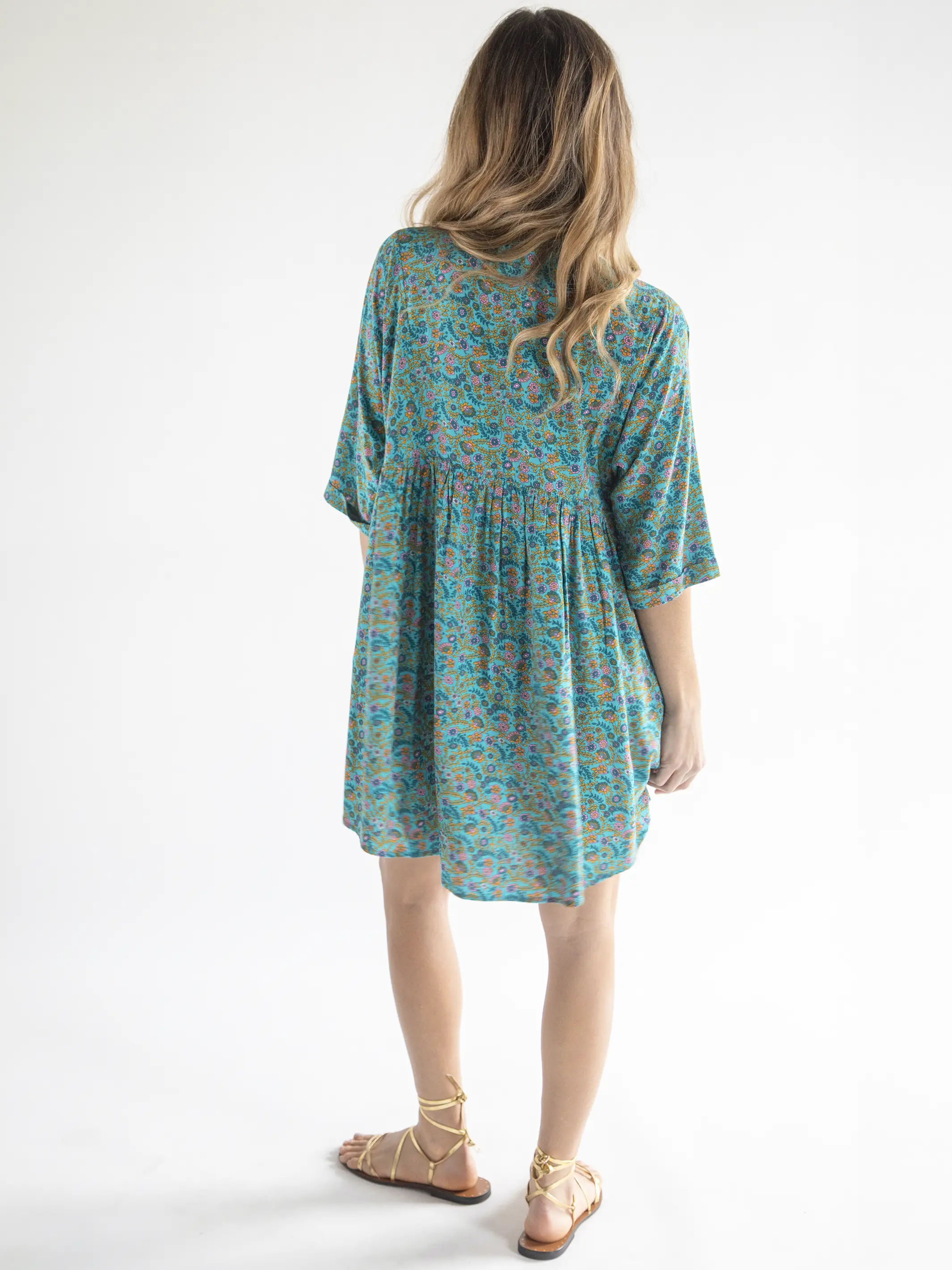 Stella V-Neck Mini Dress - Turquoise Ditsy Vines - Image 4