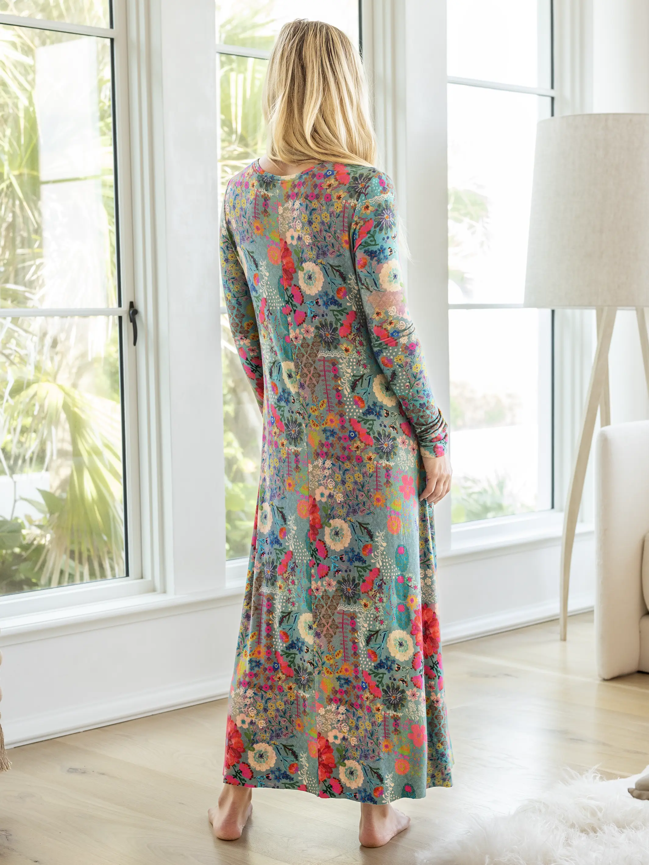 Stevie "ButterSoft" Knit Maxi Dress - Blue Garden Patchwork - Image 3