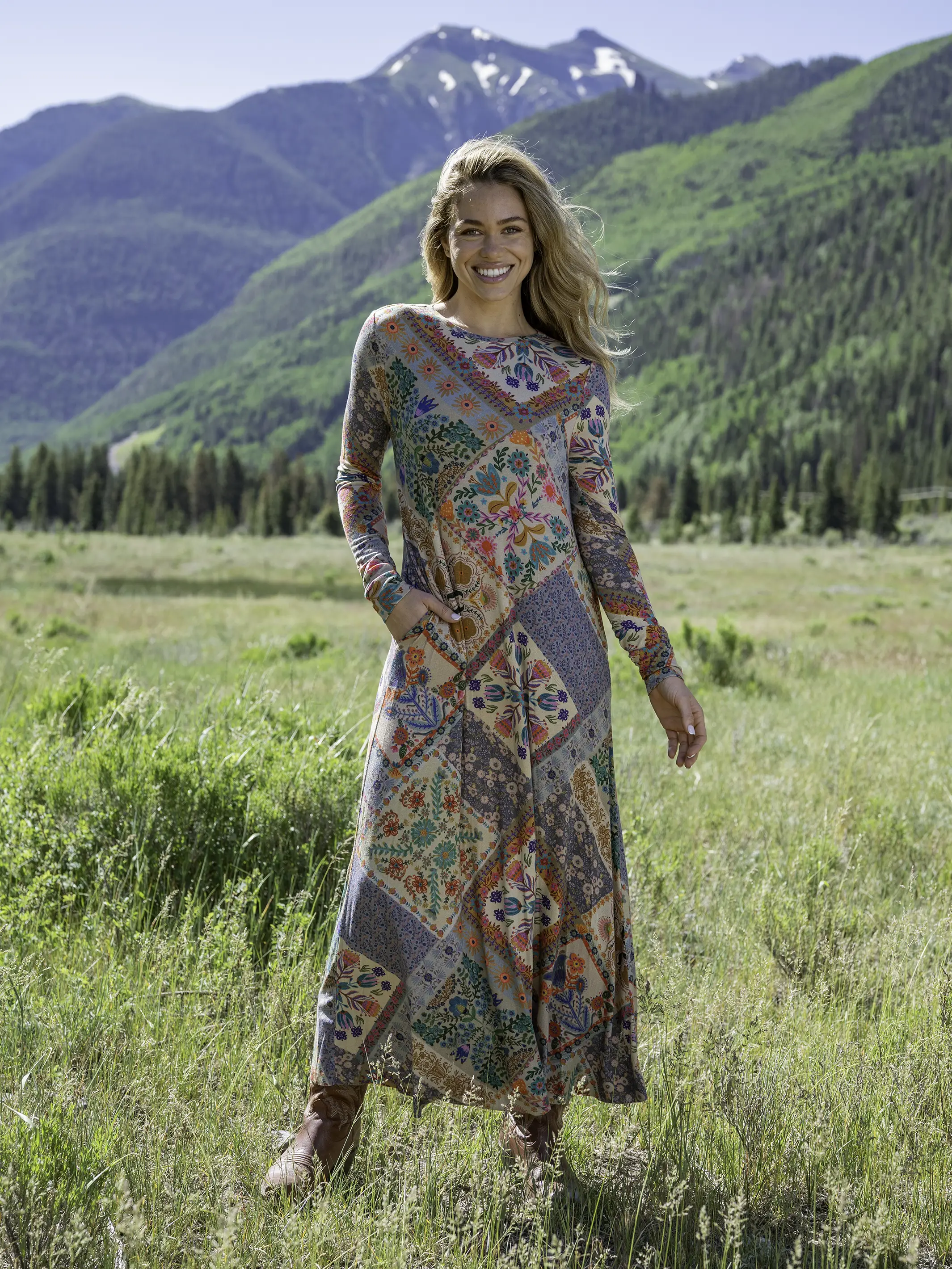 Stevie "ButterSoft" Knit Maxi Dress - Mandala Folk Patchwork - Image 2