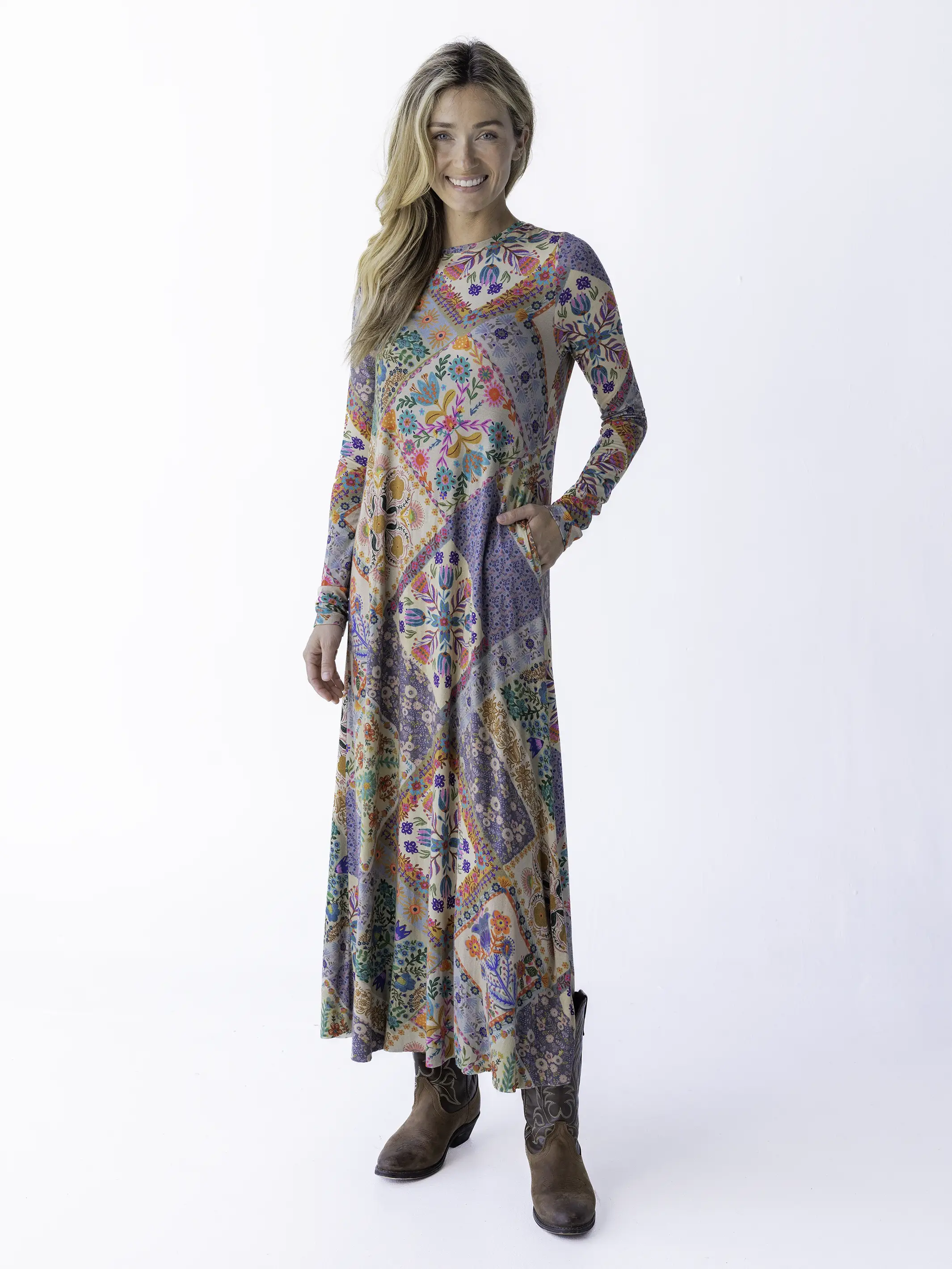 Stevie "ButterSoft" Knit Maxi Dress - Mandala Folk Patchwork - Image 5