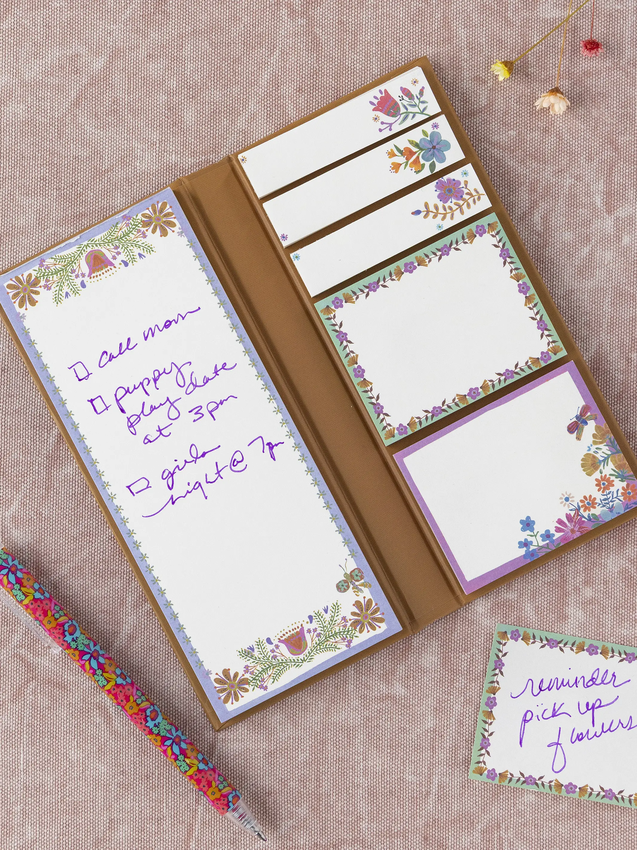 Sticky Note Book - Mustard Folk Flower - Image 3