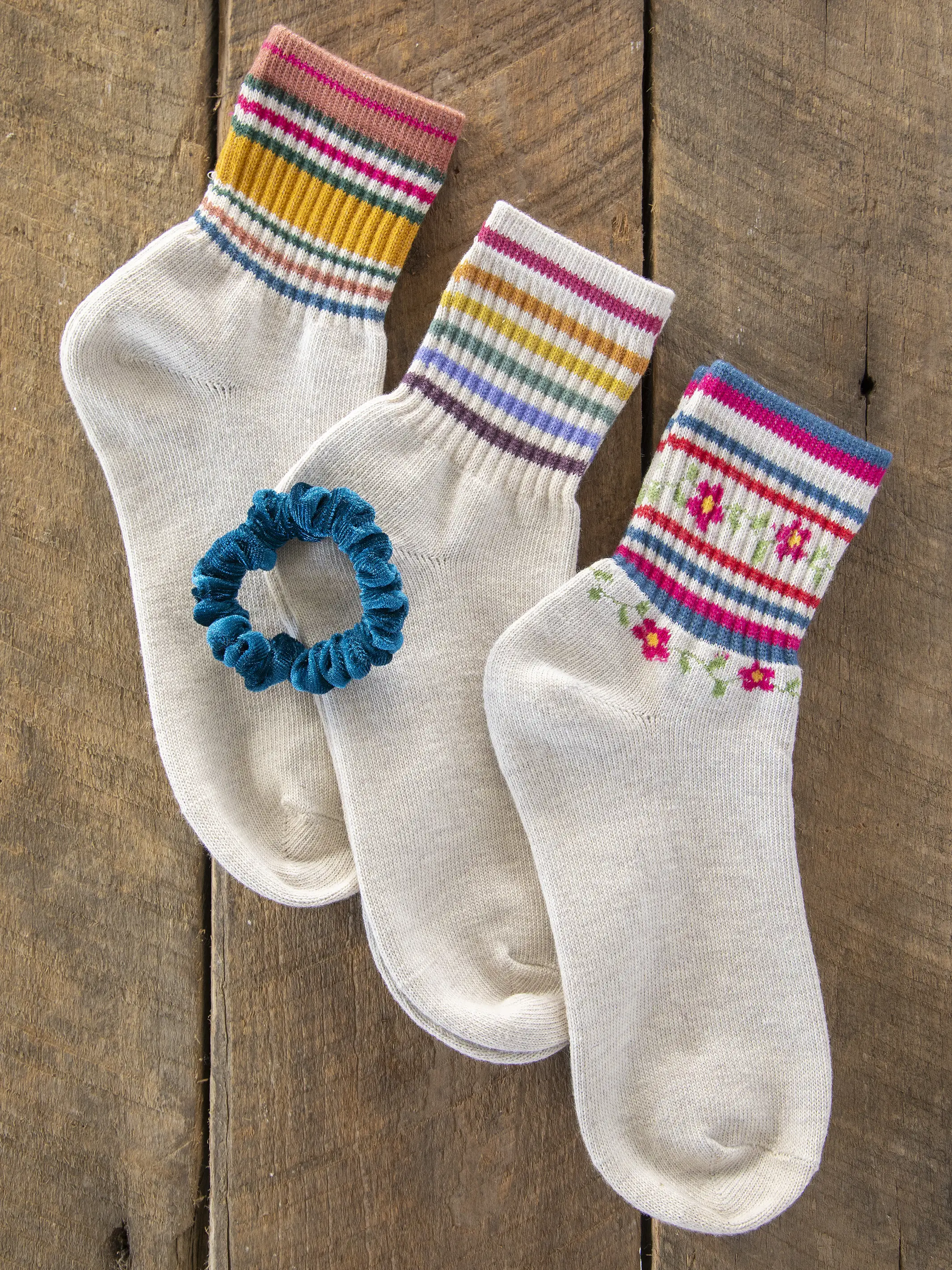 Striped Retro Crew Socks, Set of 3 - Rainbow - Image 3