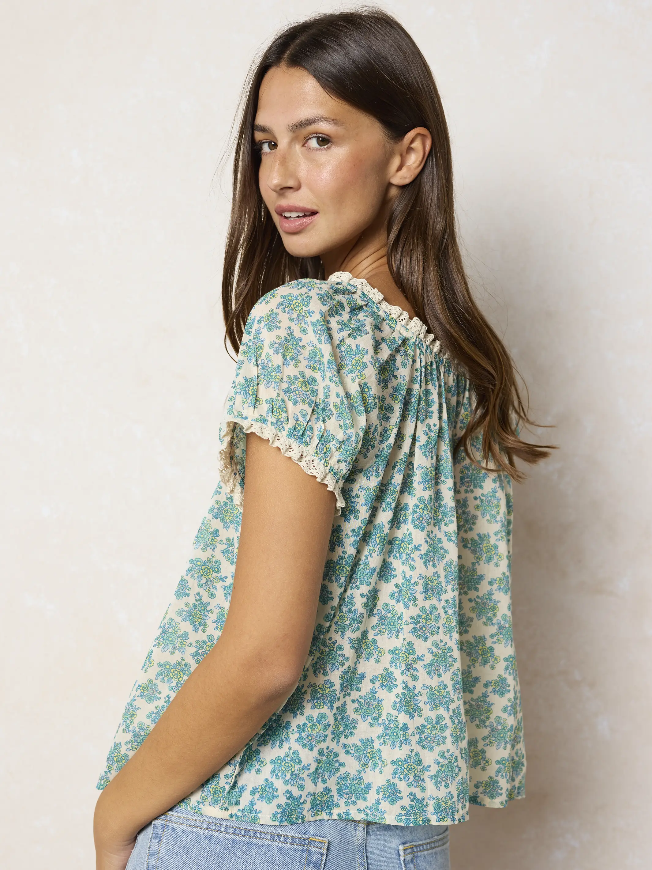 Sweet Nothings Embroidered Cotton Top - Cream Folk Ditsy - Image 3