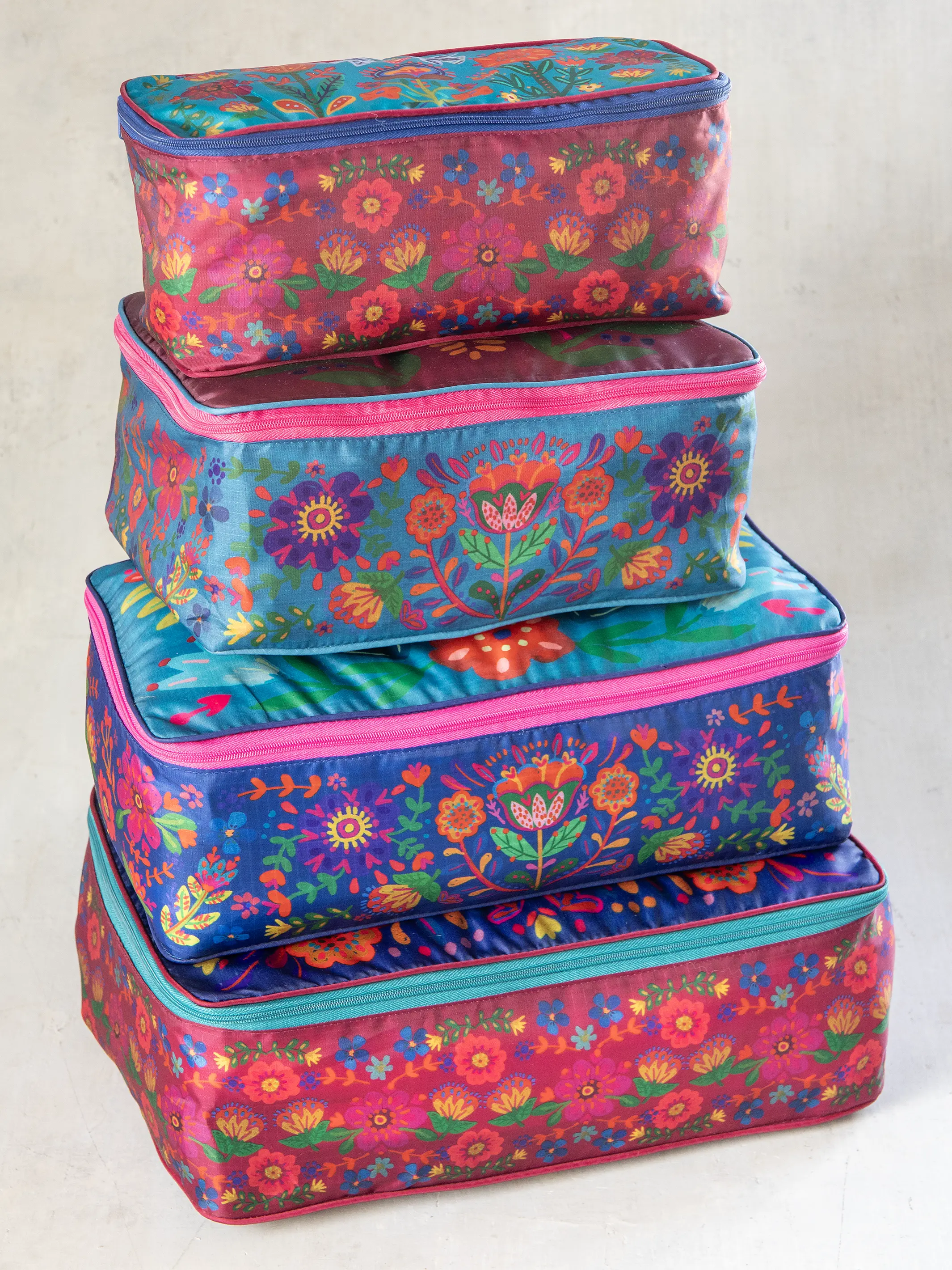 Travel Packing Cubes, Set of 4 - Multi Folk Flower - Image 2