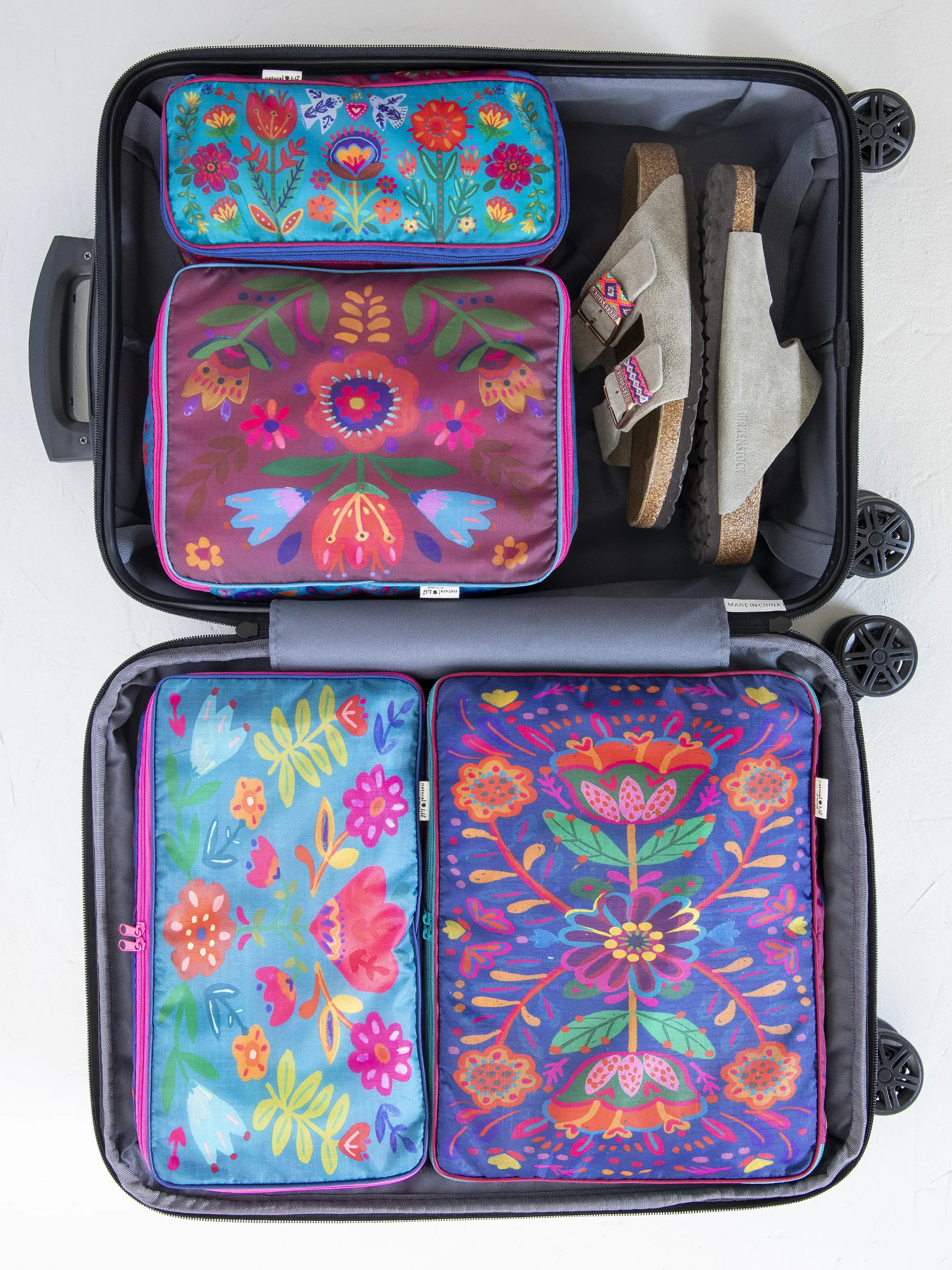 Travel Packing Cubes, Set of 4 - Multi Folk Flower - Image 3