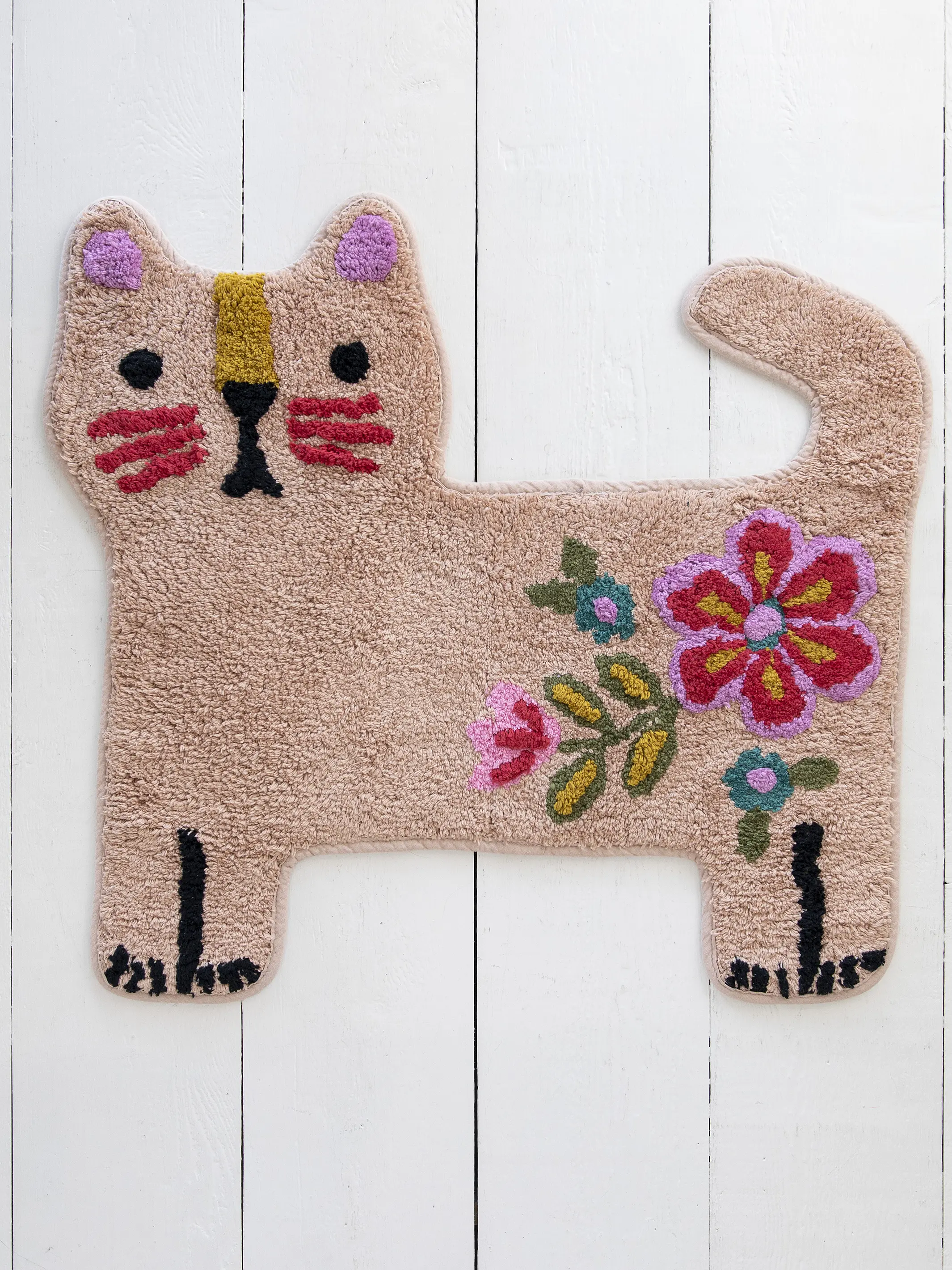 Tufted Cotton Bath Mat - Dusty Rose Cat - Image 2