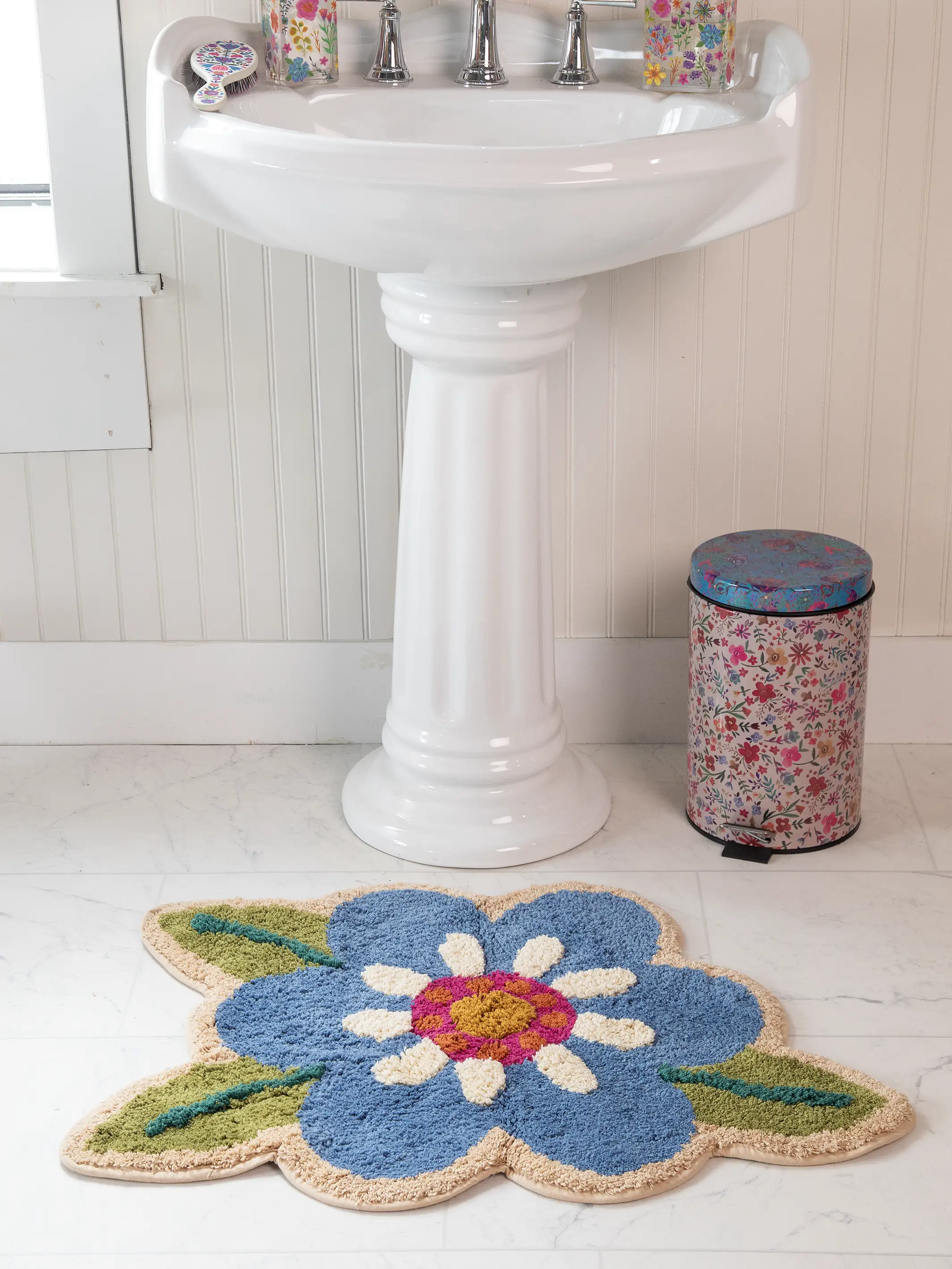 Tufted Cotton Bath Mat - Turquoise Flower - Image 2