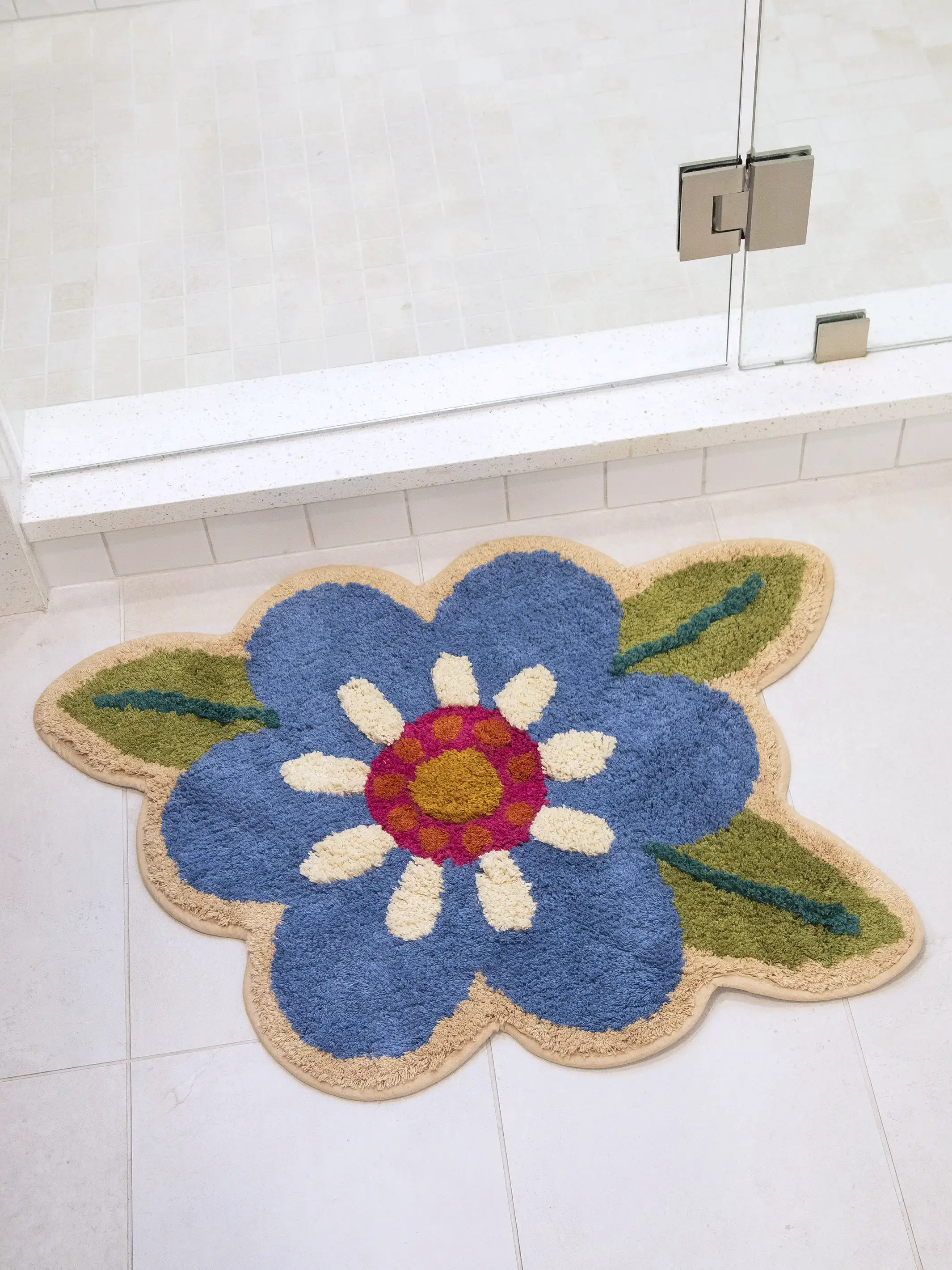 Tufted Cotton Bath Mat - Turquoise Flower - Image 3