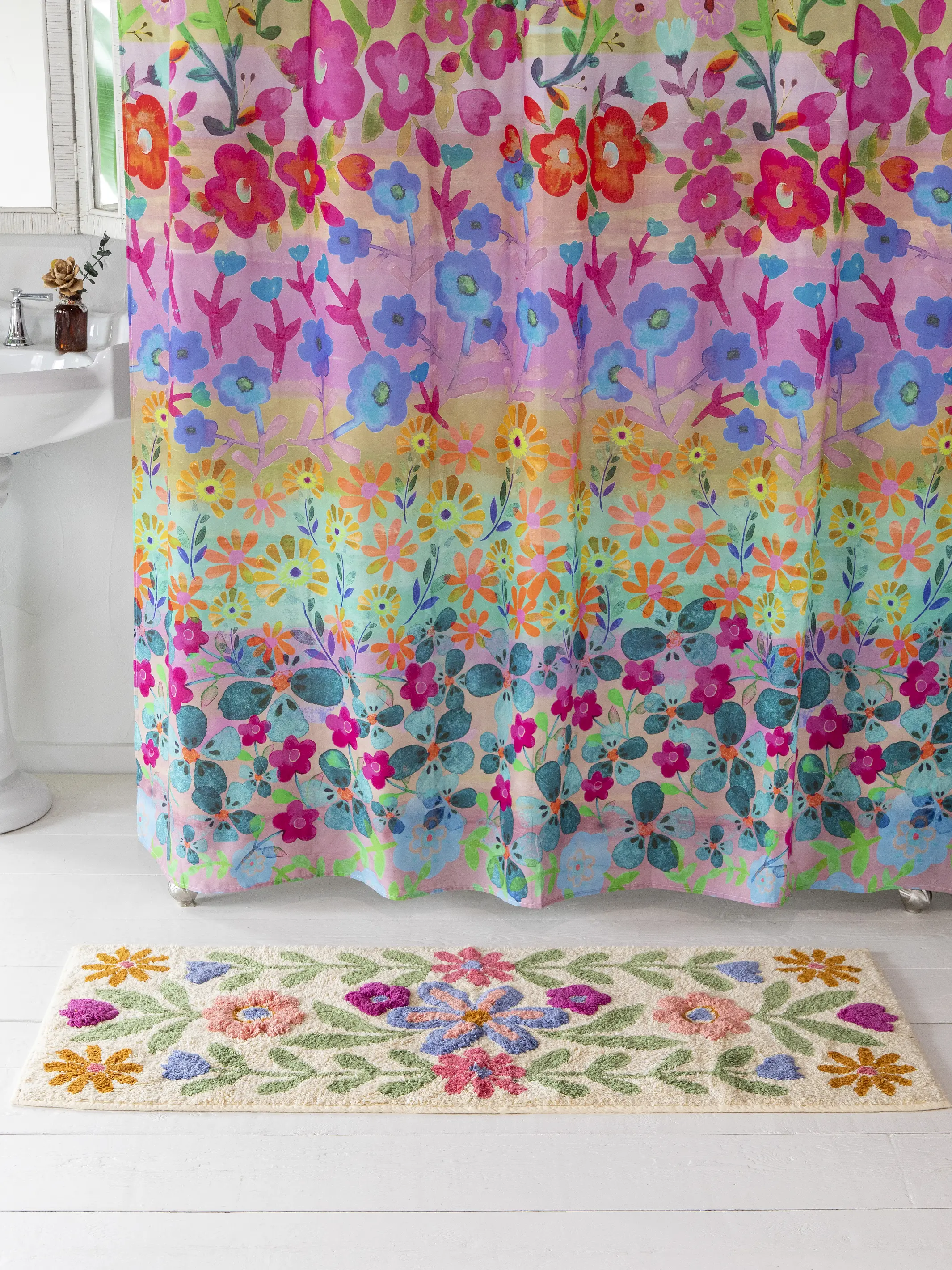 Tufted Runner Bath Mat - Cream Floral Vines - Image 2