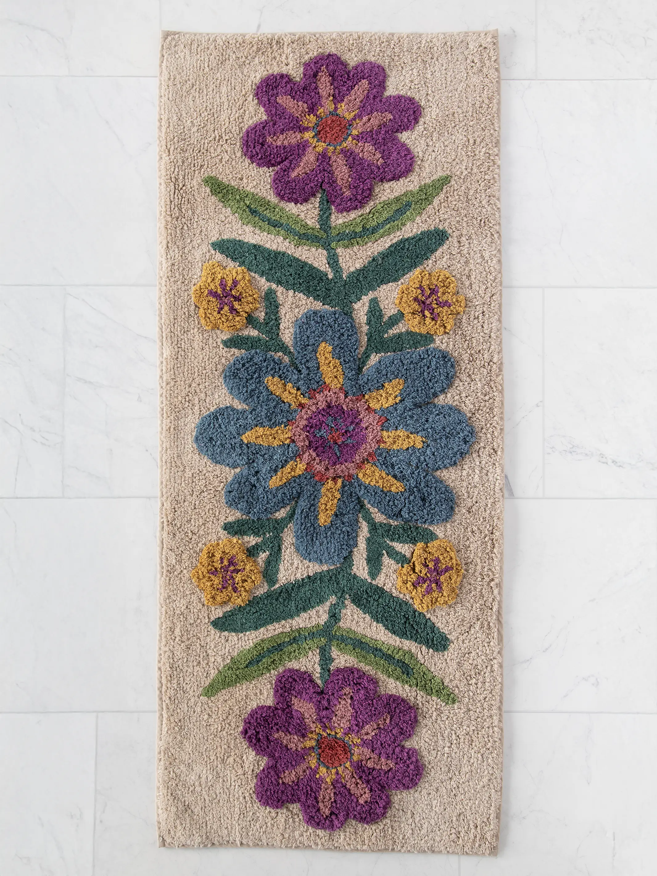 Tufted Runner Bath Mat - Taupe Flower - Image 2