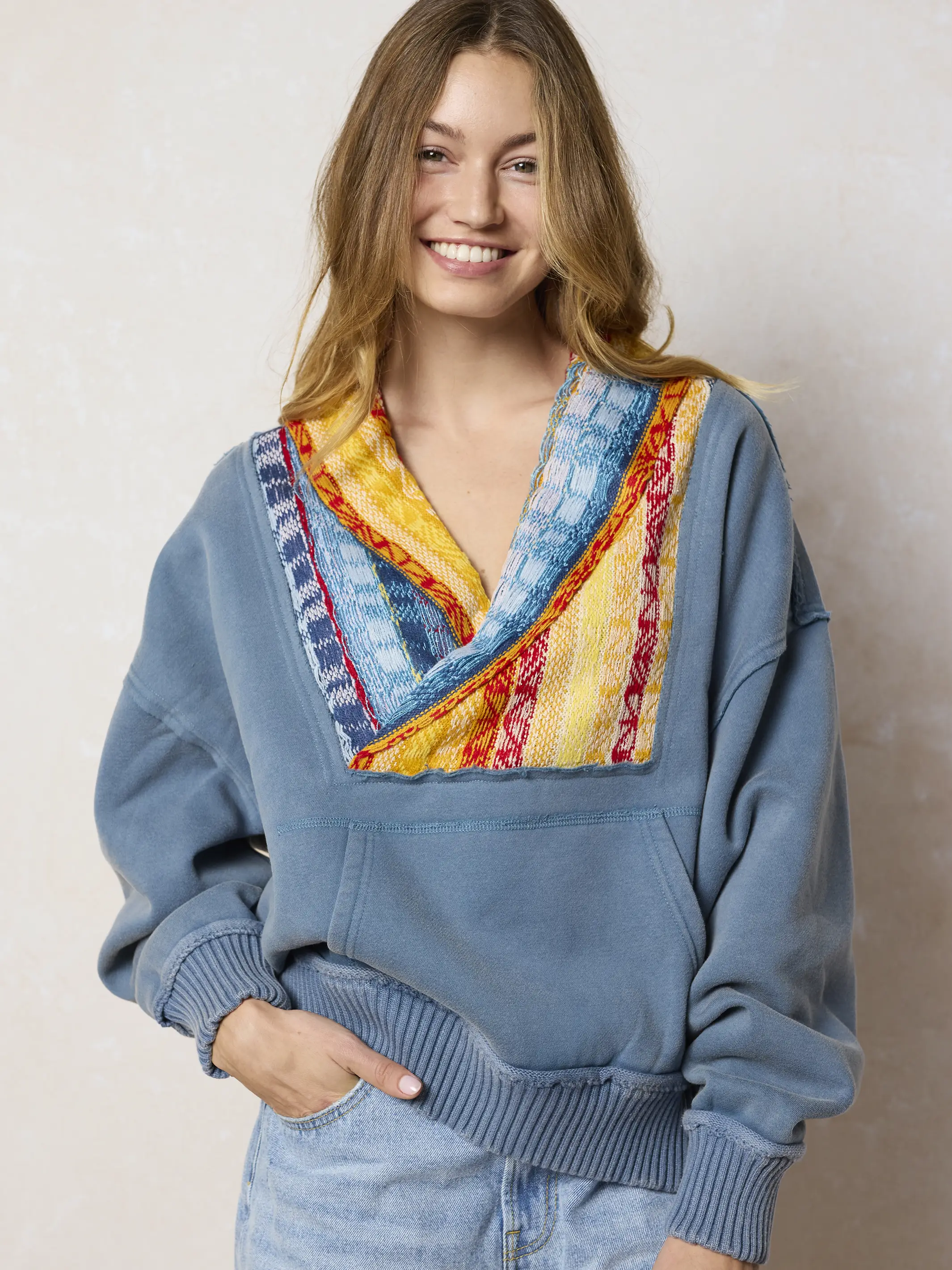 Tyler Intarsia Sweatshirt - Washed Navy - Image 2