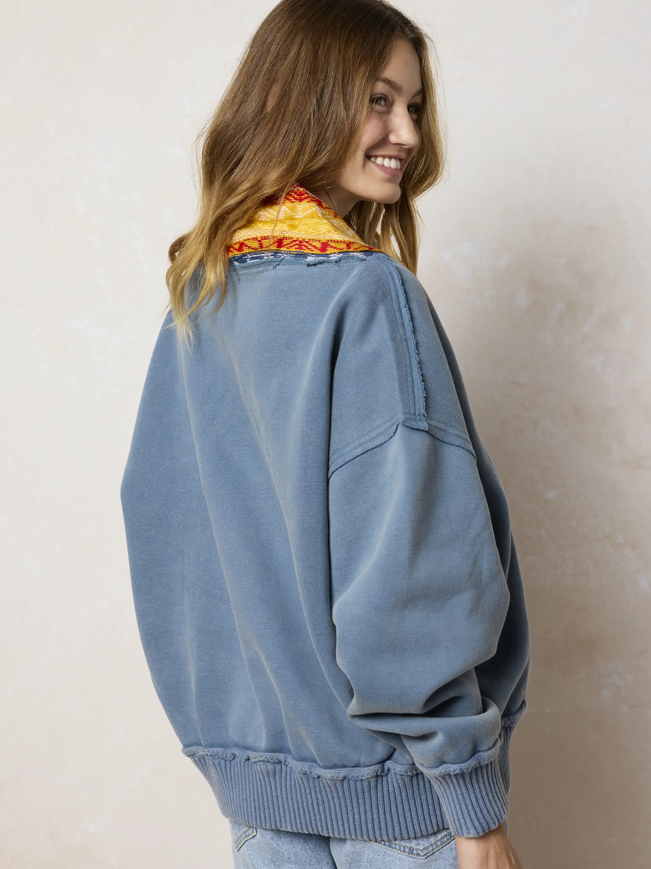 Tyler Intarsia Sweatshirt - Washed Navy - Image 3