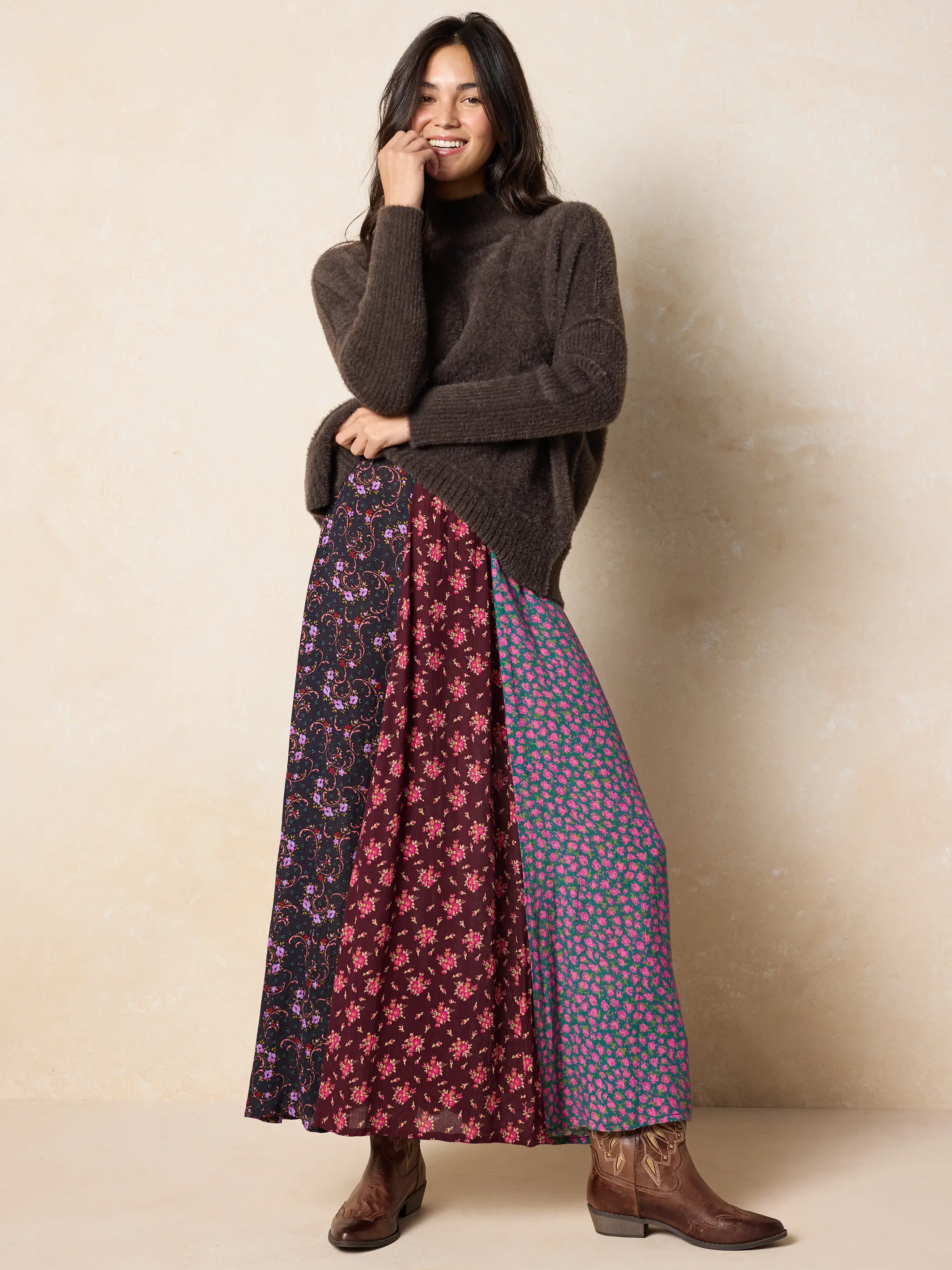 Valentina Maxi Skirt - Prairie Ditsy Maroon - Image 3