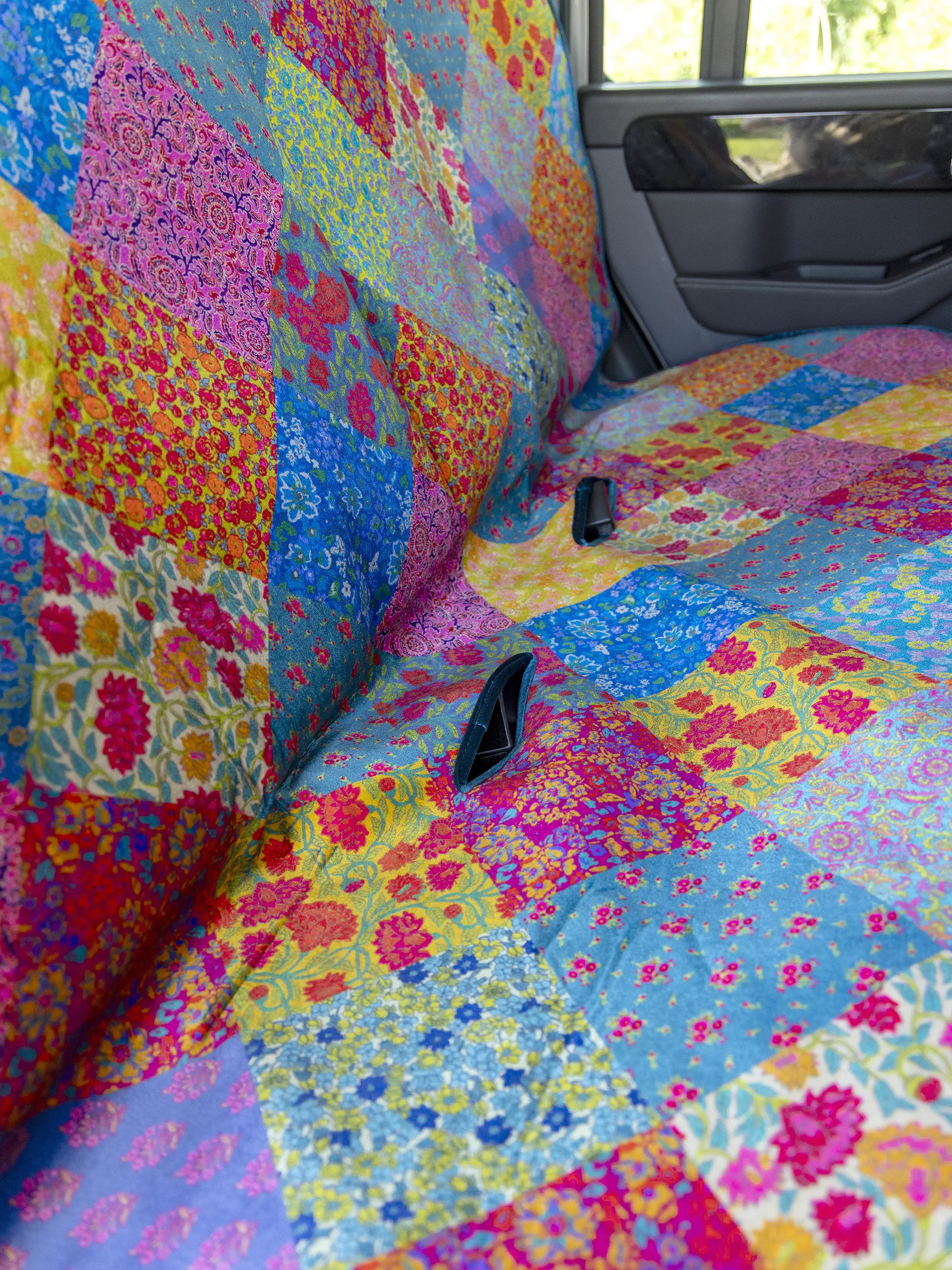 Velvet Back Car Seat Cover - Rainbow Patchwork - Image 2