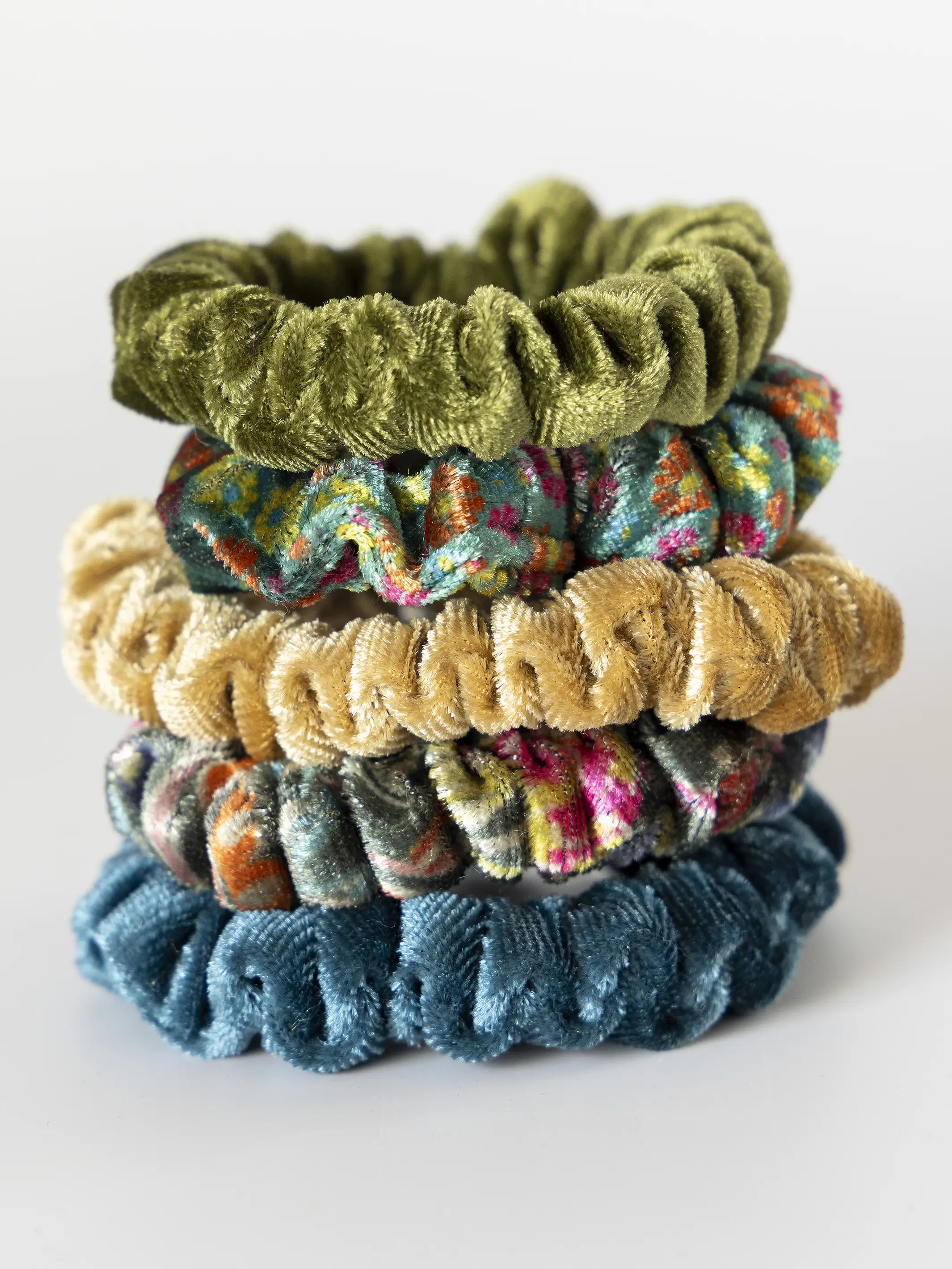 Velvet Scrunchies, Set of 5 - Olive - Image 2
