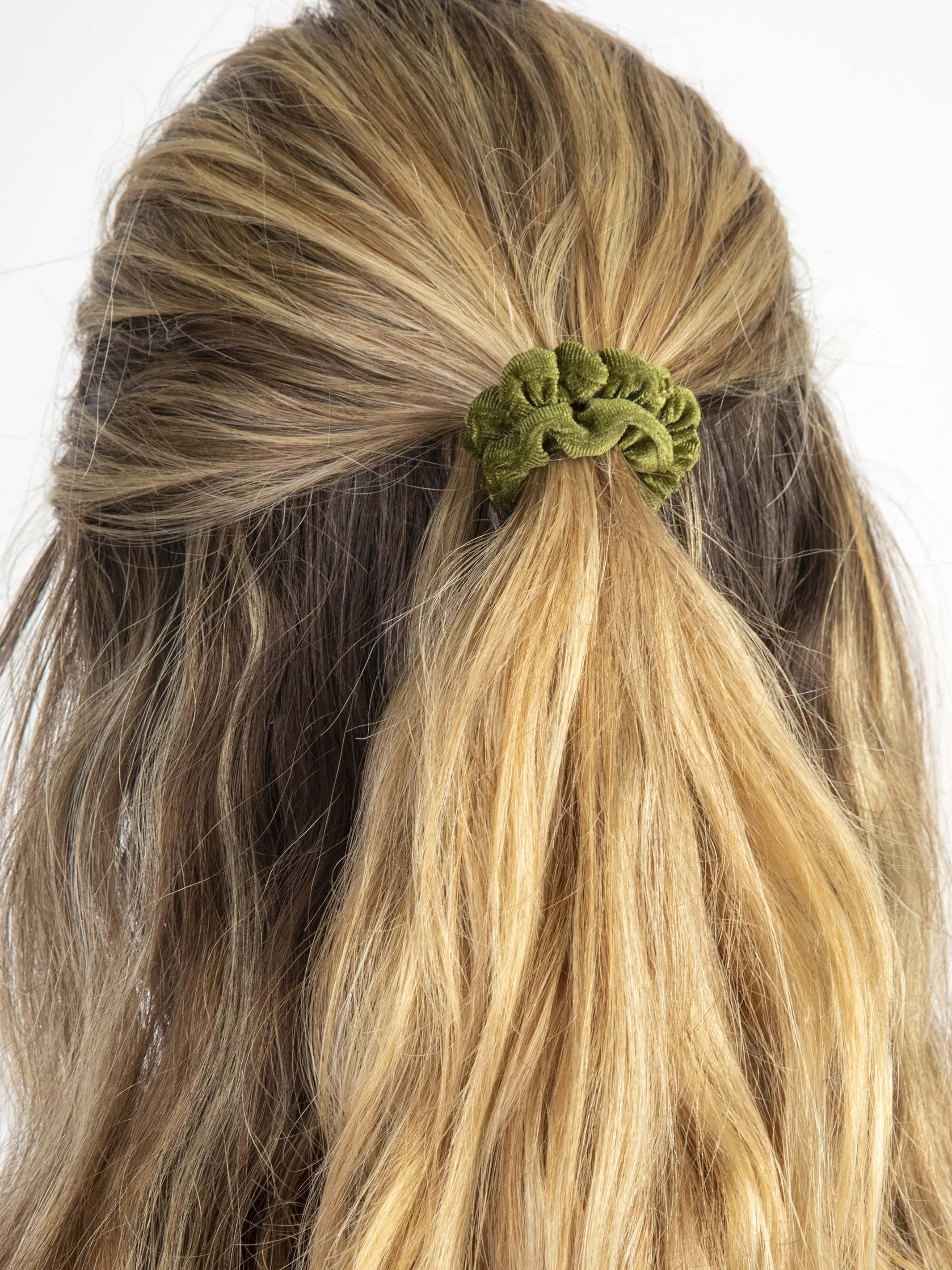 Velvet Scrunchies, Set of 5 - Olive - Image 3