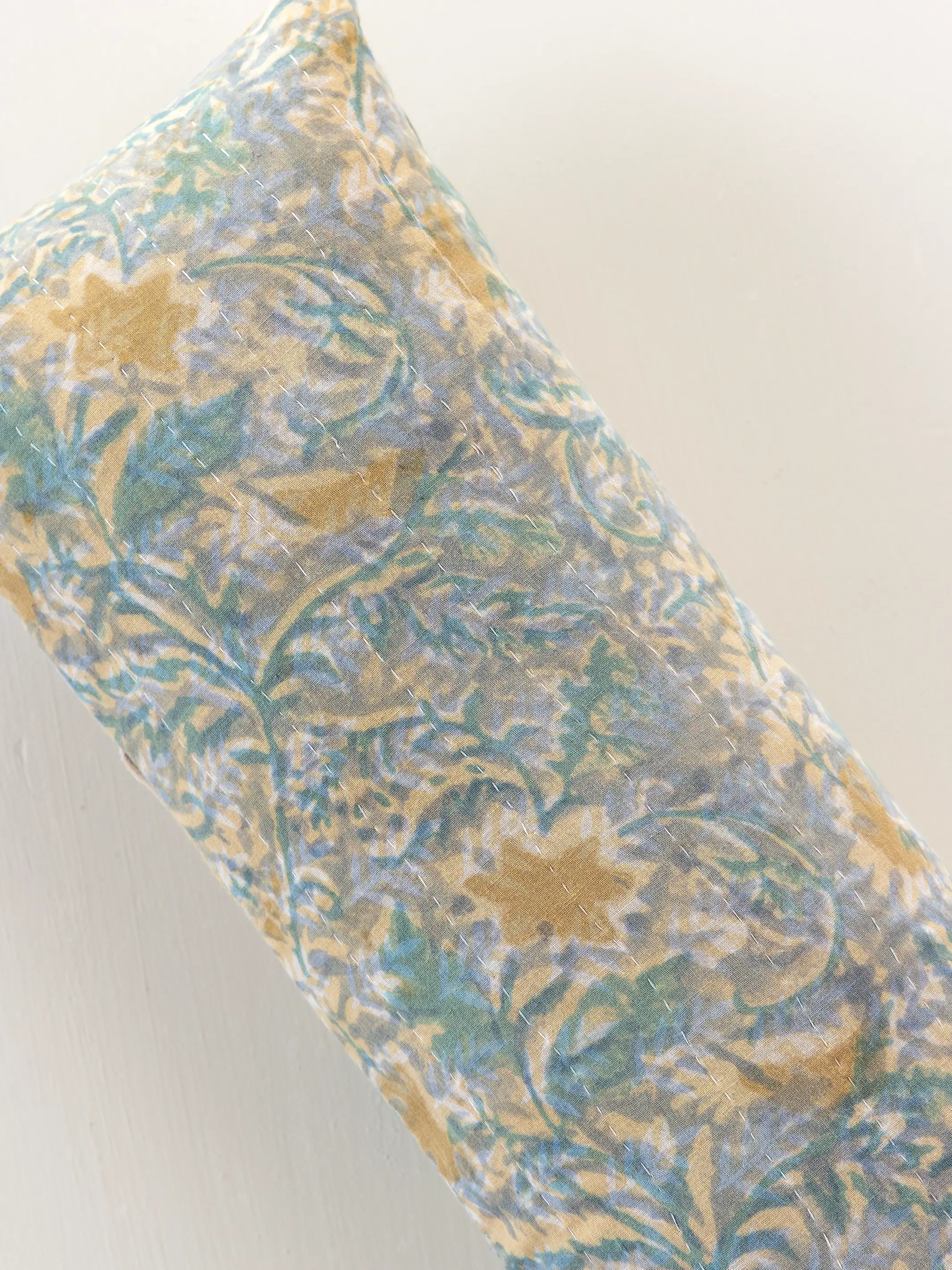 Vintage Kantha Reversible Lumbar Pillow - Blue - Image 2