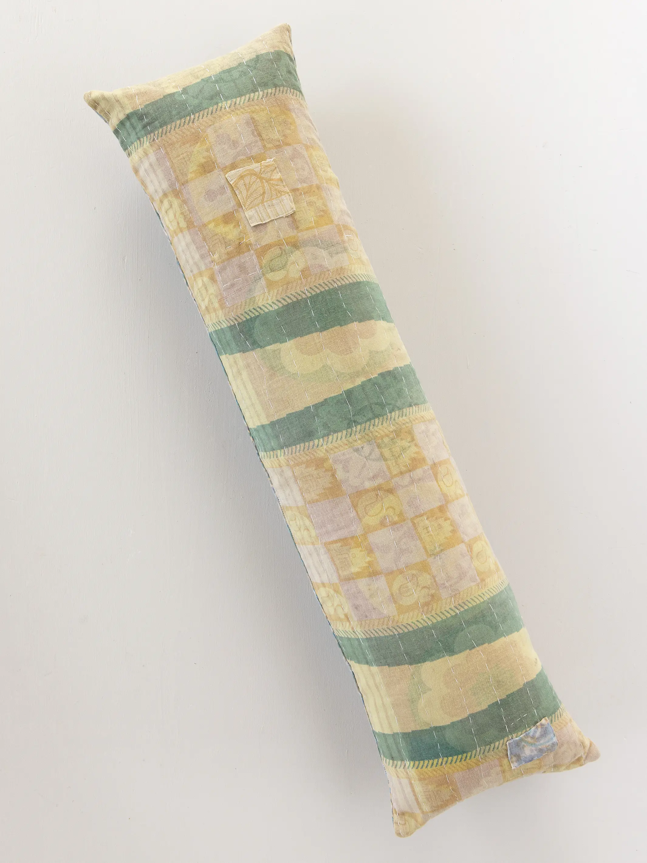Vintage Kantha Reversible Lumbar Pillow - Blue - Image 4