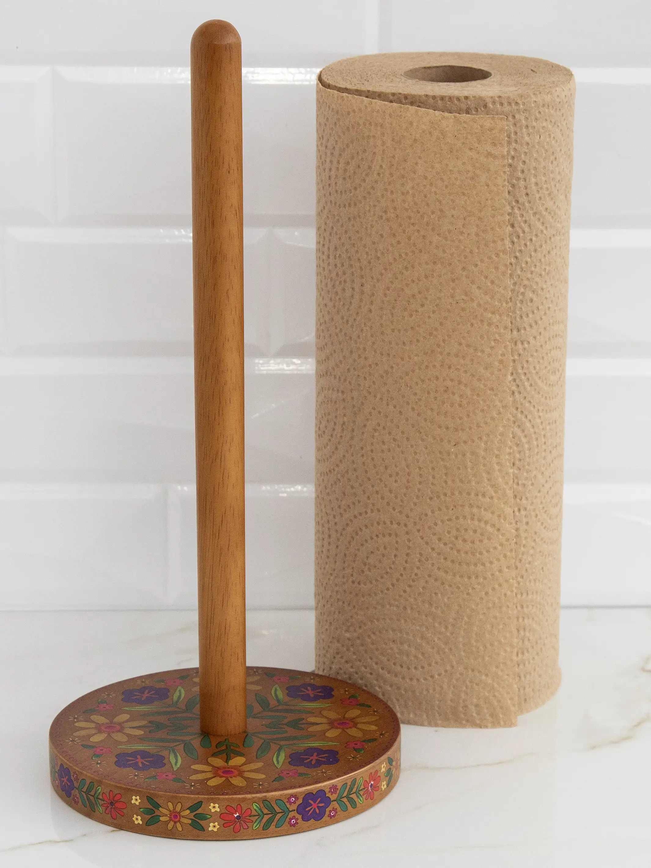 Wooden Paper Towel Holder - Folk Flower - Image 2