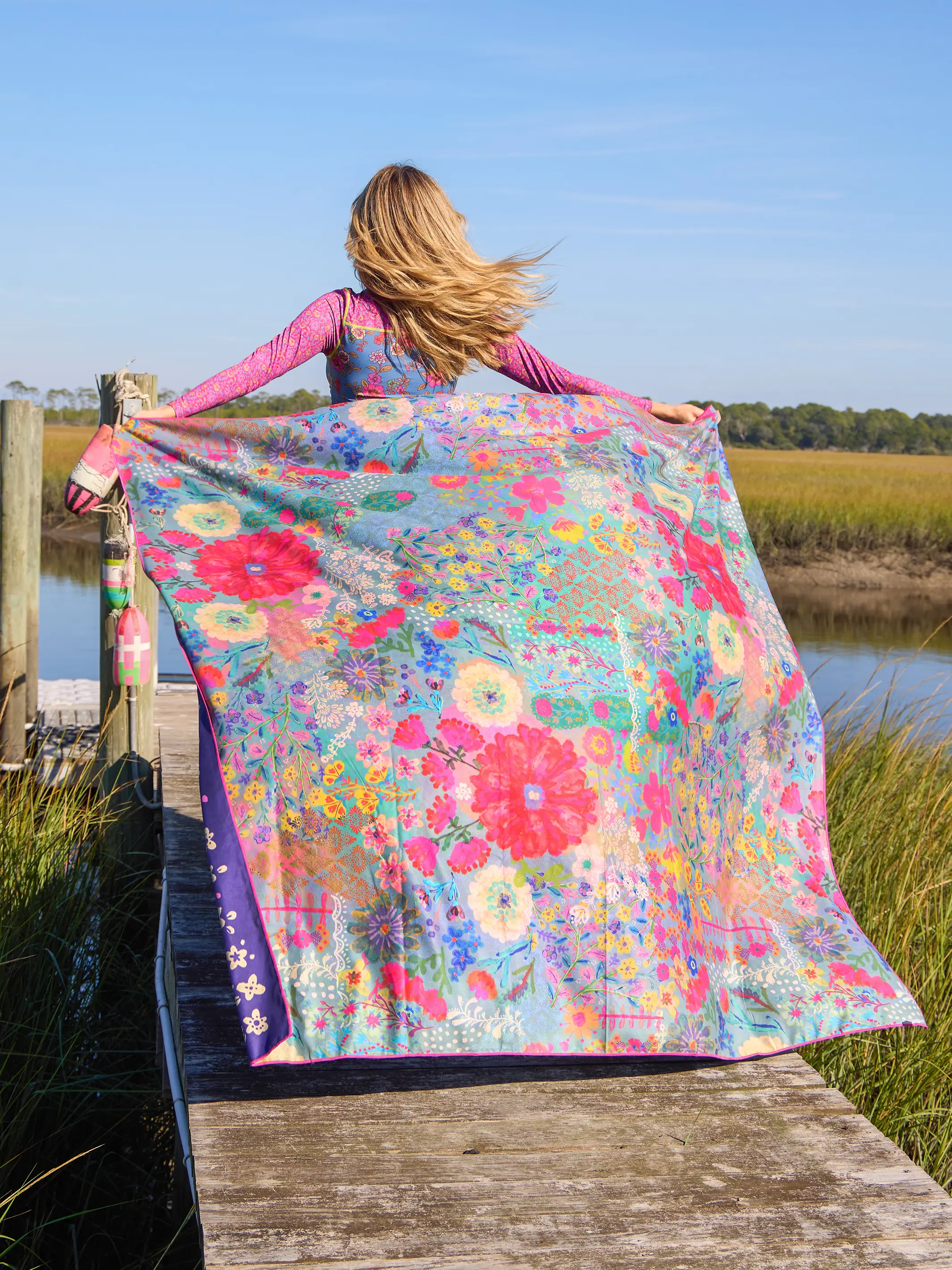 XL Double-Sided Microfiber Beach Towel - Tropic Bandana Navy - Image 2