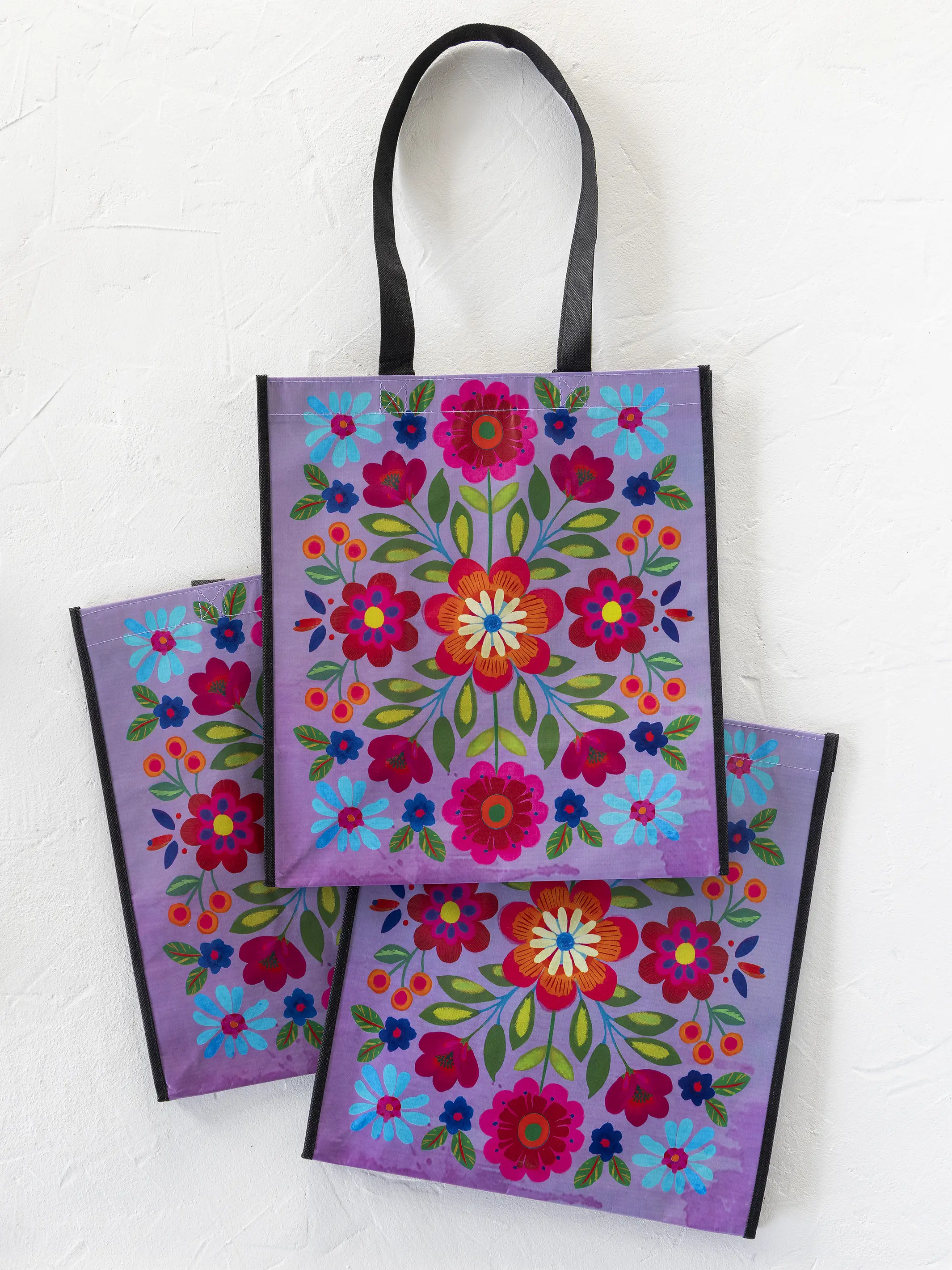 XL Happy Bag, Set of 3 - Purple Folk Flower - Image 2