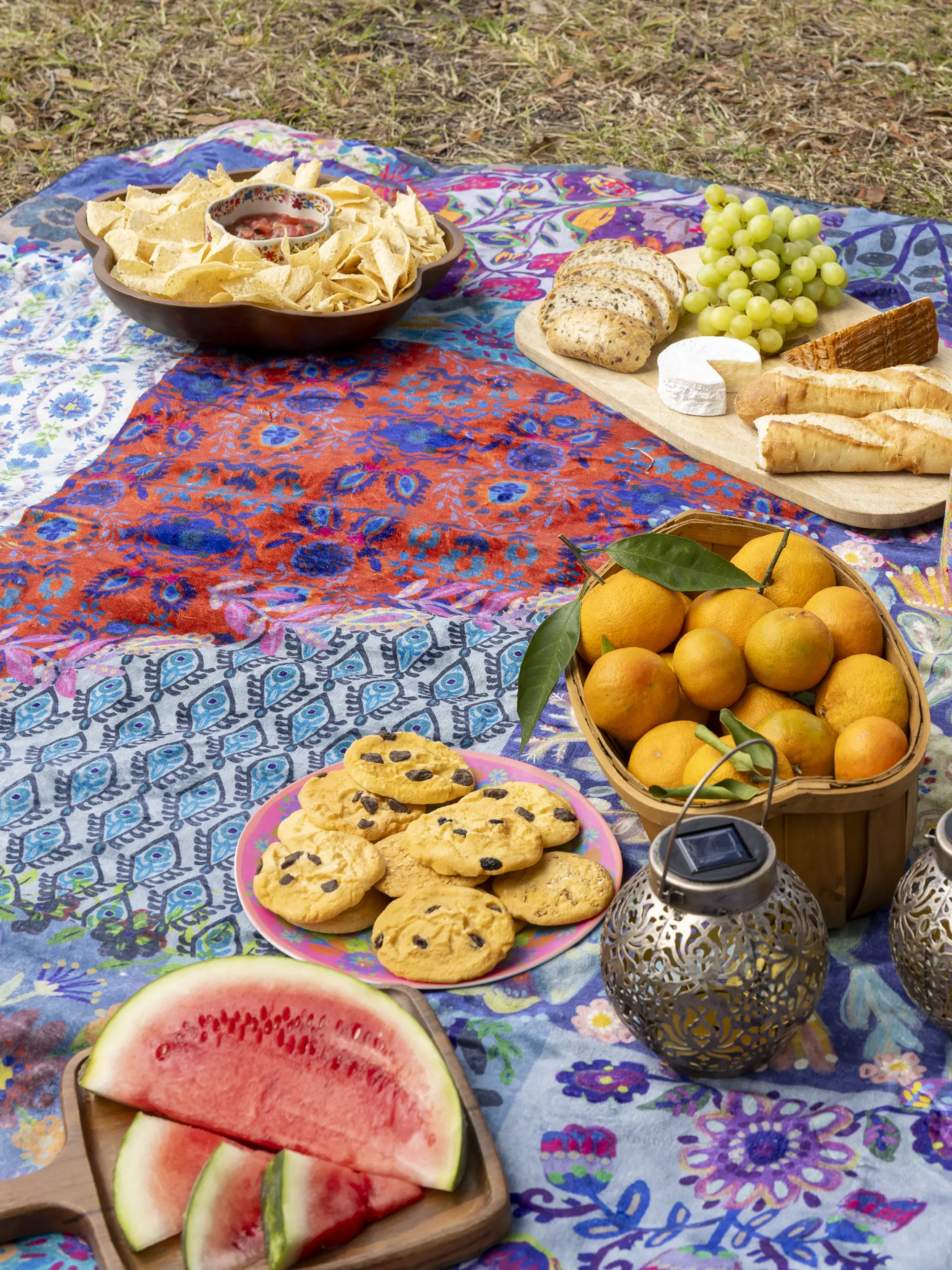 XL Water Resistant Picnic Blanket - Blue Patchwork - Image 3