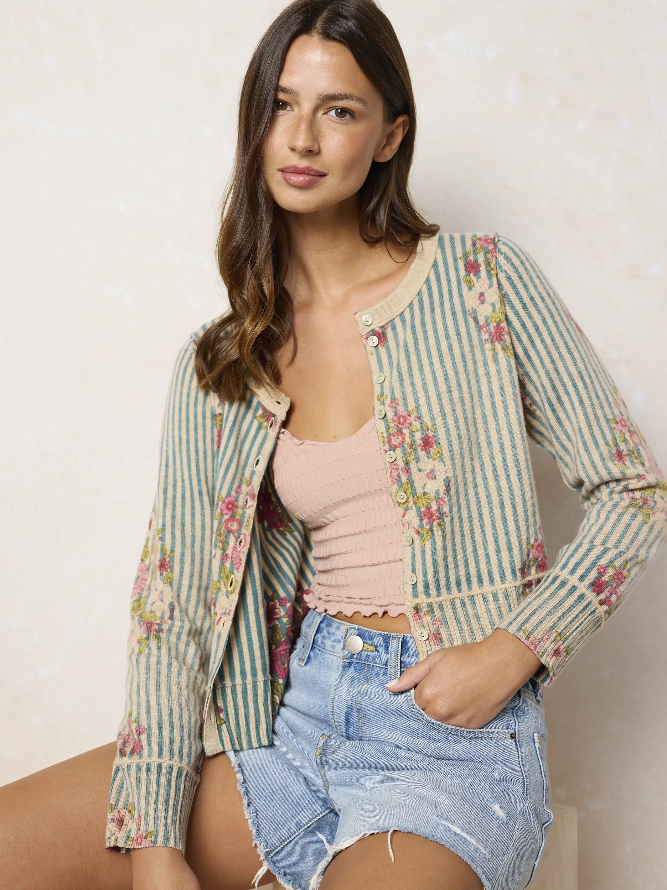 Your Everything Cardigan Sweater - Jaipur Stripe Teal - Image 5